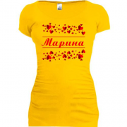 Подовжена футболка з сердечками і ім'ям Марина