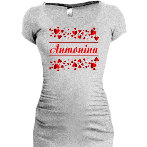 Подовжена футболка з сердечками і ім'ям Антоніна