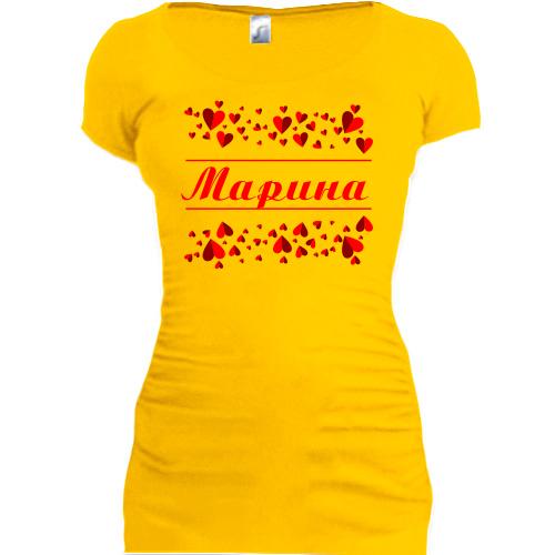 Подовжена футболка з сердечками і ім'ям Марина